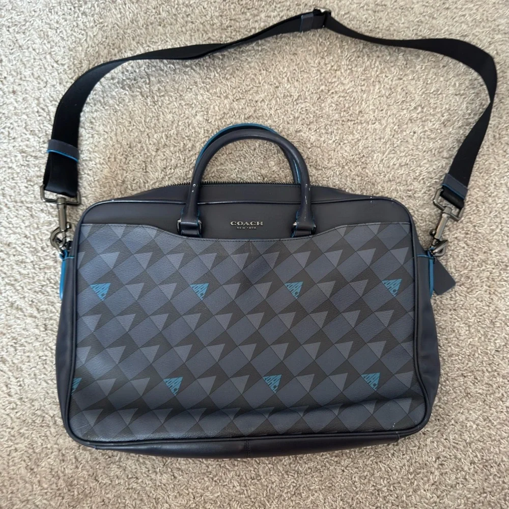 Coach Men's Black and Teal Triangle Briefcase